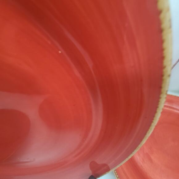 Lot Of 4 Thomson Pottery SEDONA 10.5” Dinner Plates: Red Swirl • Brown Rim - Picture 5 of 6